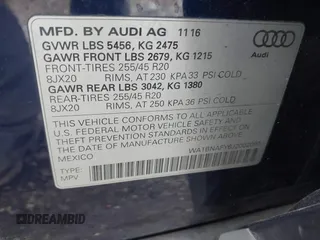 2018 Audi Q5 Premium Plus with VIN WA1BNAFY6J2002090, listed as a IAAI auction lot 41653345 with 127,292 mi miles. Bid and sale history available at carsss.com. Image 9.