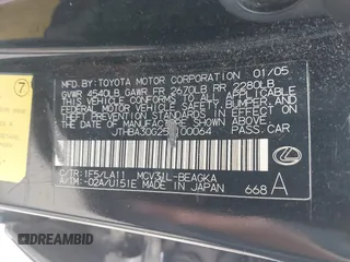 2005 Lexus ES 350 z VIN JTHBA30G255100064, wystawiony jako IAAI lot #42204998 z przebiegiem 218 743 mil mil oraz . Historia ofert i sprzedaży dostępna na DreamBid. Obrazek 9.