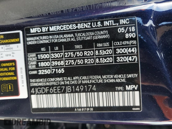 2018 Mercedes-Benz GLS 450 with VIN 4JGDF6EE7JB149174, listed as a Copart auction lot 49499445 with 90,870 mi miles and Salvage Title. Bid and sale history available at DreamBid. Image 13.