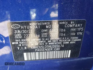 2022 Hyundai Ioniq Limited with VIN KMHCX5LD5NU265674, listed as a IAAI auction lot 41456208 with 30,438 mi miles and . Bid and sale history available at DreamBid. Image 9.