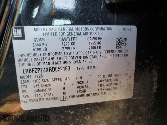 2024 Buick Envision Sport Touring with VIN LRBFZPE4XRD052163, listed as a Copart auction lot 48466365 with 4,382 mi miles and Salvage Title. Bid and sale history available at carsss.com. Image 15.