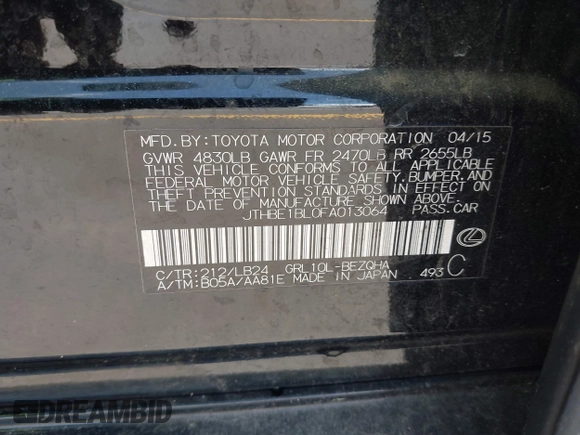 2015 Lexus GS 350 z VIN JTHBE1BL0FA013064, wystawiony jako IAAI lot #41923338 z przebiegiem 109 978 mil mil oraz . Historia ofert i sprzedaży dostępna na DreamBid. Obrazek 9.