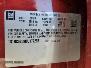 2017 Chevrolet Volt LT with VIN 1G1RC6S59HU177265, listed as a Copart auction lot 65050912 with 45,084 mi miles. Bid and sale history available at carsss.com. Image 10.
