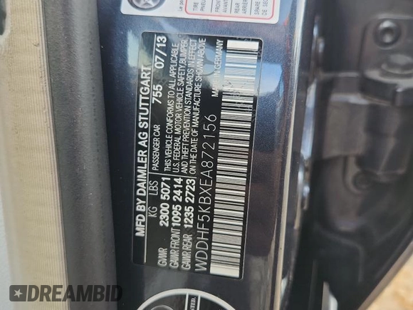 2014 Mercedes-Benz E 350 Sport with VIN WDDHF5KBXEA872156, listed as a Copart auction lot 60892695 with 166,555 mi miles and Salvage title. Bid and sale history available at DreamBid. Image 12.
