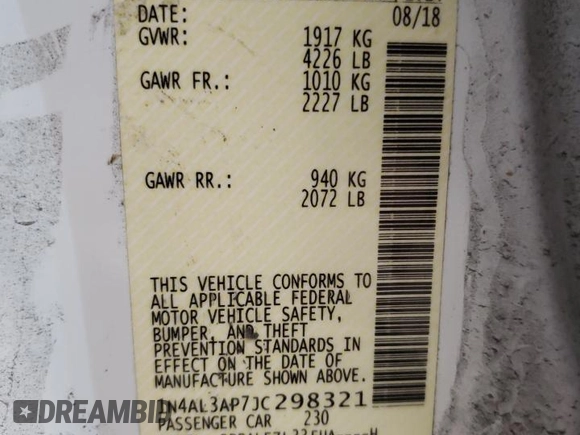 2018 Nissan Altima SV with VIN 1N4AL3AP7JC298321, listed as a Copart auction lot 82376203 with 70,376 mi miles and Non Repairable. Bid and sale history available at DreamBid. Image 14.