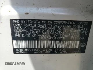2022 Lexus IS 300 с VIN JTHDA1D24N5122031, выставлен на аукционе Copart как лот 63399475 с пробегом 6 146 миль миль и Списание • Salvage title. История ставок и продаж доступна на DreamBid. Изображение 12.