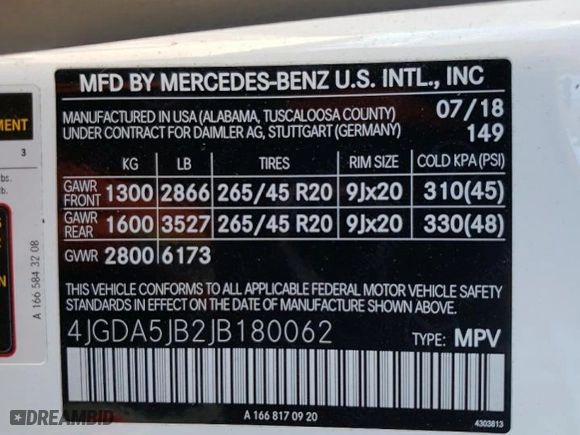 2018 Mercedes-Benz GLE with VIN 4JGDA5JB2JB180062, listed as a Copart auction lot 83443954 with NaN miles and Salvage Title. Bid and sale history available at carsss.com. Image 16.