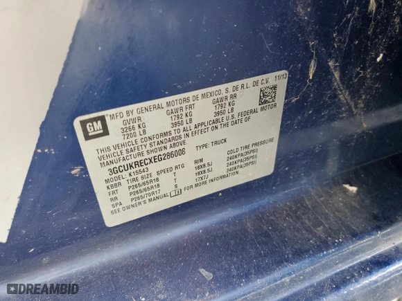 2014 Chevrolet Silverado 1500 LT with VIN 3GCUKRECXEG286008, listed as a Copart auction lot 44044165 with 0 mi miles and Salvage Title. Bid and sale history available at carsss.com. Image 12.