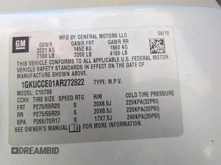 2010 GMC Yukon SLT with VIN 1GKUCCE01AR272822, listed as a IAAI auction lot 40572095 with 268,019 mi miles. Bid and sale history available at carsss.com. Image 9.