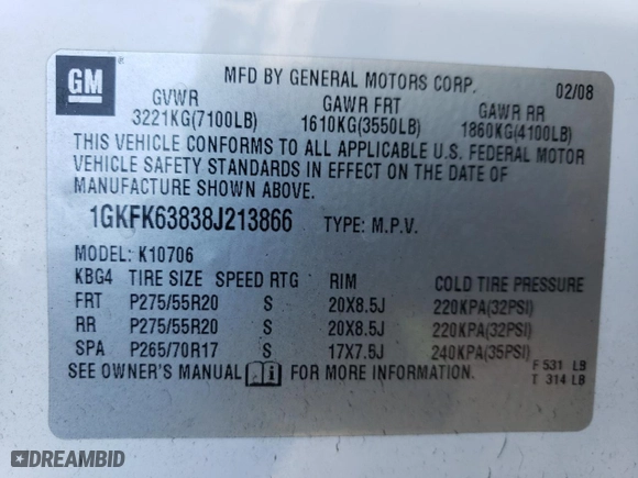 2008 GMC Yukon Denali with VIN 1GKFK63838J213866, listed as a Copart auction lot 49329765 with 143,550 mi miles and Salvage Title. Bid and sale history available at carsss.com. Image 15.