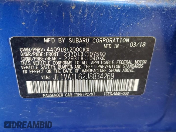 2018 Subaru WRX Limited with VIN JF1VA1L62J8834269, listed as a Copart auction lot 45969415 with 31,502 mi miles and Salvage Title. Bid and sale history available at carsss.com. Image 15.