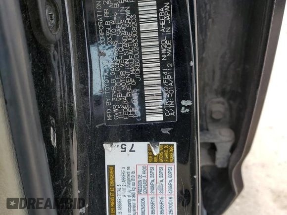 2008 Toyota Prius with VIN JTDKB20U283308203, listed as a Copart auction lot 55254645 with 160,220 mi miles and Clean Title. Bid and sale history available at DreamBid. Image 12.
