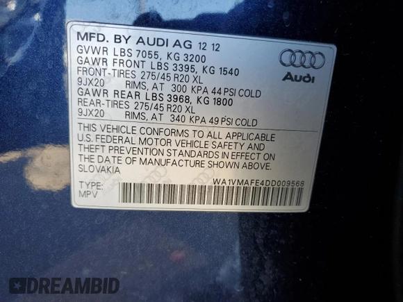 2013 Audi Q7 3.0L TDI Prestige with VIN WA1VMAFE4DD009568, listed as a Copart auction lot 69258064 with 192,133 mi miles and Salvage Title. Bid and sale history available at carsss.com. Image 13.