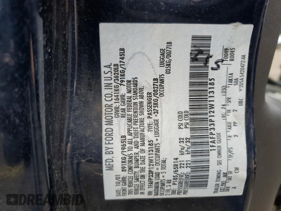 2002 Ford Focus LX with VIN 1FAFP33P12W113185, listed as a Copart auction lot 48554805 with 117,769 mi miles and Salvage Title. Bid and sale history available at DreamBid. Image 14.