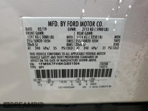 2019 Ford Explorer Limited z VIN 1FM5K7FH8KGB51504, wystawiony jako Copart lot #55773485 z przebiegiem 89 165 mil mil oraz Szkoda całkowita • Salvage title. Historia ofert i sprzedaży dostępna na DreamBid. Obrazek 14.