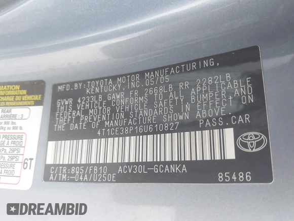 2006 Toyota Solara SE z VIN 4T1CE38P16U610827, wystawiony jako IAAI lot #42419978 z przebiegiem 147 683 mil mil oraz . Historia ofert i sprzedaży dostępna na DreamBid. Obrazek 9.