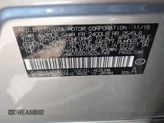 2016 Lexus IS 350 with VIN JTHBE1D20G5026749, listed as a IAAI auction lot 41990150 with 89,946 mi miles and . Bid and sale history available at DreamBid. Image 9.