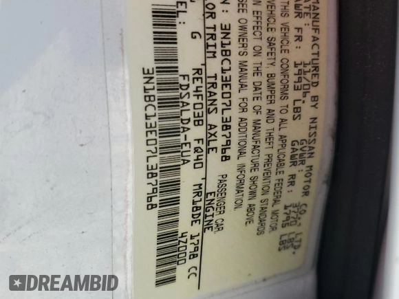 2007 Nissan Versa SL z VIN 3N1BC13E07L387968, wystawiony jako Copart lot #56212805 z przebiegiem 223 651 mil mil oraz Szkoda całkowita • Salvage title. Historia ofert i sprzedaży dostępna na DreamBid. Obrazek 13.