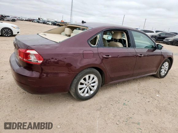 2013 Volkswagen Passat S with VIN 1VWAP7A39DC137750, listed as a Copart auction lot 60981355 with 105,954 mi miles and Clean title. Bid and sale history available at DreamBid. Image 3.