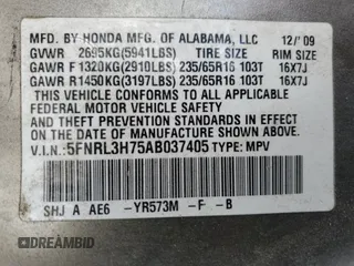 2010 Honda Odyssey EX-L с VIN 5FNRL3H75AB037405, выставлен на аукционе Copart как лот 54215905 с пробегом 163 643 миль миль и Списание • Salvage title. История ставок и продаж доступна на DreamBid. Изображение 13.
