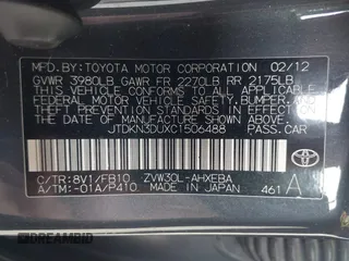 2012 Toyota Prius One with VIN JTDKN3DUXC1506488, listed as a IAAI auction lot 42137519 with 243,893 mi miles. Bid and sale history available at carsss.com. Image 9.