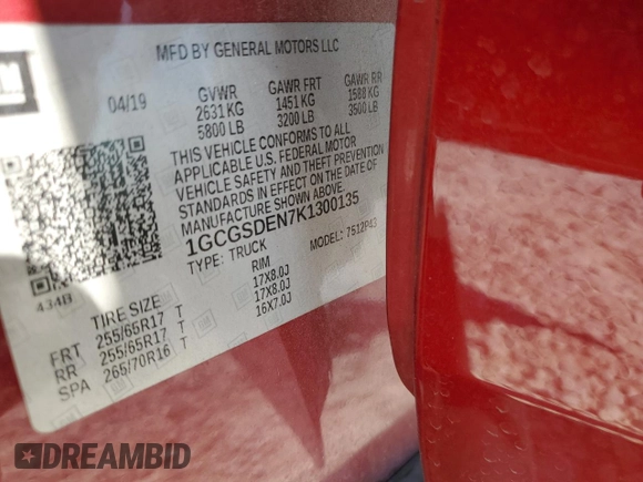 2019 Chevrolet Colorado 2WD Z71 with VIN 1GCGSDEN7K1300135, listed as a Copart auction lot 74929894 with Not Provided miles and Salvage Title. Bid and sale history available at carsss.com. Image 14.