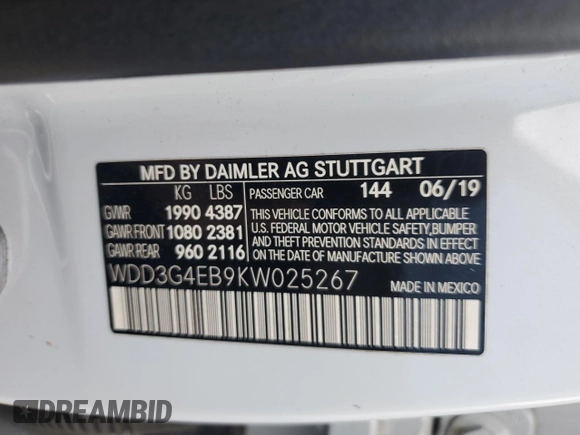 2019 Mercedes-Benz A 220 with VIN WDD3G4EB9KW025267, listed as a Copart auction lot 51281345 with 85,004 mi miles and Clean Title. Bid and sale history available at DreamBid. Image 12.
