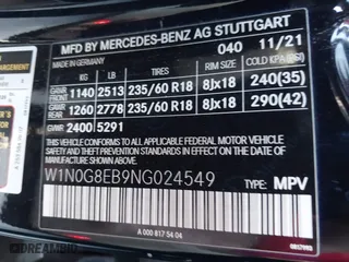 2022 Mercedes-Benz GLC with VIN W1N0G8EB9NG024549, listed as a IAAI auction lot 41870047 with 88,269 mi miles. Bid and sale history available at carsss.com. Image 9.