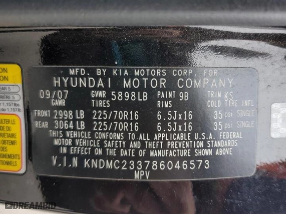 2008 Hyundai Entourage GLS with VIN KNDMC233786046573, listed as a Copart auction lot 51622795 with 173,321 mi miles and Salvage Title. Bid and sale history available at carsss.com. Image 15.