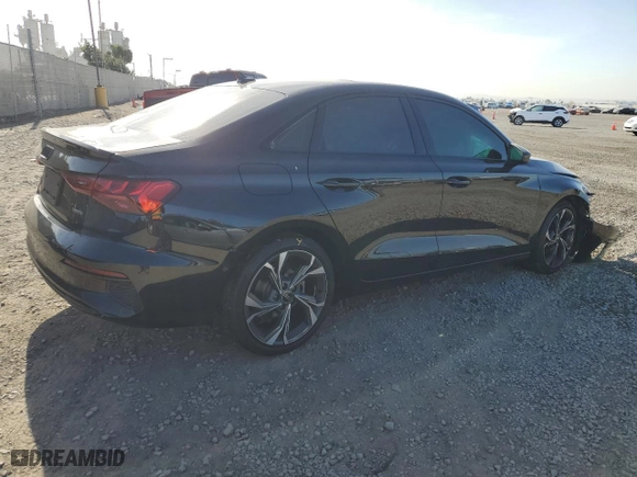 2023 Audi A3 Premium Plus with VIN WAUHUDGY9PA022476, listed as a Copart auction lot 85171164 with 23,630 mi miles and Salvage Title. Bid and sale history available at carsss.com. Image 3.