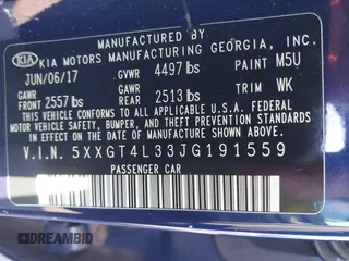 2018 Kia Optima LX with VIN 5XXGT4L33JG191559, listed as a IAAI auction lot 41875793 with 152,479 mi miles. Bid and sale history available at carsss.com. Image 9.