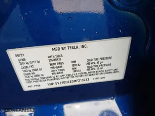 2021 Tesla Model Y Long Range with VIN 5YJYGDEE3MF218743, listed as a IAAI auction lot 41831363 with 78,622 mi miles. Bid and sale history available at carsss.com. Image 9.