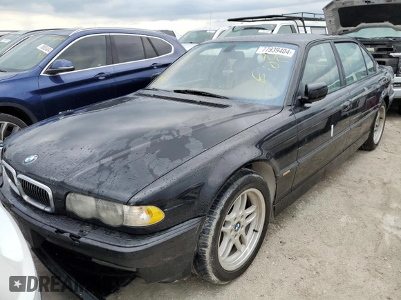 2001 BMW 7 Series 740iL with VIN WBAGH834X1DP25164, listed as a Copart auction lot 77939404 with 0 mi miles and Non Repairable. Bid and sale history available at carsss.com. Image 1.