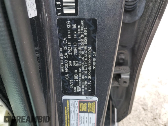 2024 Kia Forte GT-Line with VIN 3KPF54AD0RE761524, listed as a Copart auction lot 47493845 with 4,644 mi miles and Salvage Title. Bid and sale history available at carsss.com. Image 13.