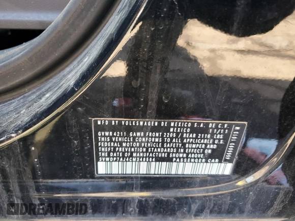 2012 Volkswagen Jetta SE with VIN 3VWDP7AJ4CM346564, listed as a Copart auction lot 52766775 with 157,384 mi miles and Salvage title. Bid and sale history available at DreamBid. Image 12.