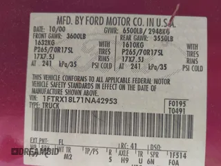 2001 Ford F-150 XL with VIN 1FTRX18L71NA42953, listed as a IAAI auction lot 41769265 with 1 mi miles. Bid and sale history available at carsss.com. Image 9.
