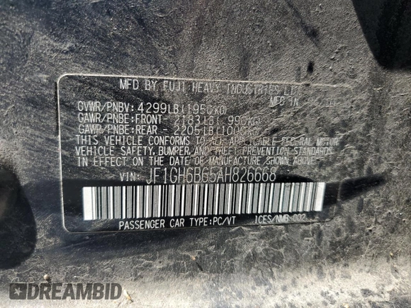 2010 Subaru Impreza i Premium z VIN JF1GH6B65AH826668, wystawiony jako Copart lot #57514305 z przebiegiem 143 146 mil mil oraz Szkoda całkowita • Salvage title. Historia ofert i sprzedaży dostępna na DreamBid. Obrazek 12.