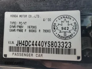 2000 Acura Integra RS с VIN JH4DC4440YS803323, выставлен на аукционе Copart как лот 60503085 с пробегом 226 749 миль миль и Списание • Salvage title. История ставок и продаж доступна на DreamBid. Изображение 12.