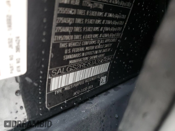 2018 Land Rover Range Rover с VIN SALGS2RE8JA395424, выставлен на аукционе Copart как лот 86321734 с пробегом 70 128 миль миль и Списание • Salvage title. История ставок и продаж доступна на DreamBid. Изображение 15.