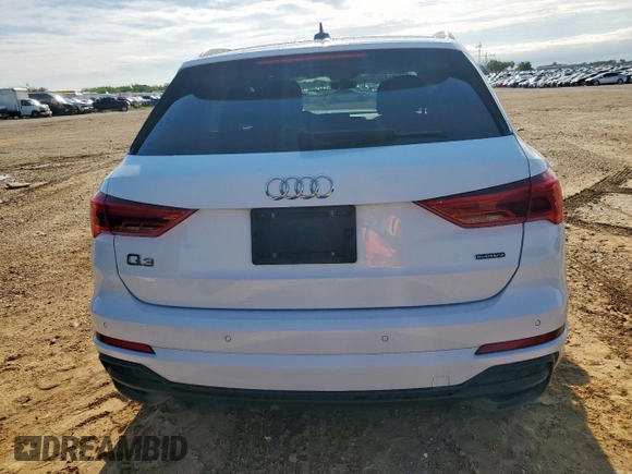 2023 Audi Q3 S line Premium with VIN WA1DECF35P1054849, listed as a Copart auction lot 58766615 with 43,588 mi miles and Salvage title. Bid and sale history available at DreamBid. Image 6.