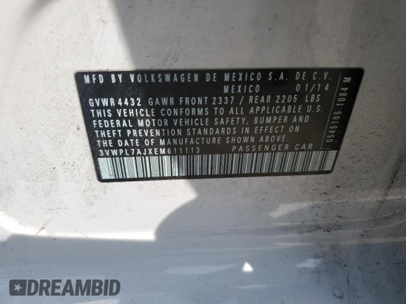 2014 Volkswagen Jetta TDI w/Sunroof with VIN 3VWPL7AJXEM611113, listed as a Copart auction lot 54508955 with 108,619 mi miles and Salvage title. Bid and sale history available at DreamBid. Image 13.