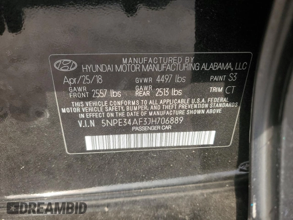 2018 Hyundai Sonata Sport Plus with VIN 5NPE34AF3JH706889, listed as a Copart auction lot 86992264 with 104,341 mi miles and Salvage Title. Bid and sale history available at DreamBid. Image 14.