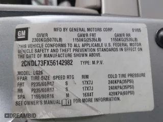 2005 Chevrolet Equinox LT with VIN 2CNDL73FX56142982, listed as a IAAI auction lot 41895979 with 1 mi miles. Bid and sale history available at carsss.com. Image 9.