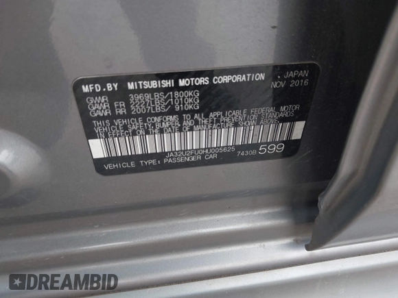 2017 Mitsubishi Lancer ES with VIN JA32U2FU0HU005625, listed as a IAAI auction lot 41378115 with 119,533 mi miles. Bid and sale history available at carsss.com. Image 9.