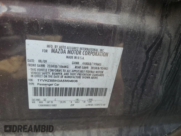 2010 Mazda 6 i Sport with VIN 1YVHZ8BH3A5M04936, listed as a Copart auction lot 51082235 with 117,823 mi miles and Salvage Title. Bid and sale history available at carsss.com. Image 13.