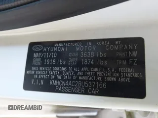 2011 Hyundai Accent GLS with VIN KMHCN4AC2BU537166, listed as a IAAI auction lot 41754923 with 134,660 mi miles and . Bid and sale history available at DreamBid. Image 9.
