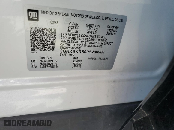 2023 Chevrolet Blazer RS with VIN 3GNKBKRS0PS200986, listed as a Copart auction lot 53560435 with 13,440 mi miles and Salvage title. Bid and sale history available at DreamBid. Image 15.