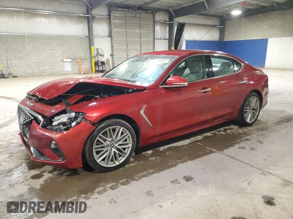 2021 Genesis G70 2.0T with VIN KMTG64LA0MU073278, listed as a Copart auction lot 76796594 with 47,983 mi miles and Salvage Title. Bid and sale history available at carsss.com. Image 1.
