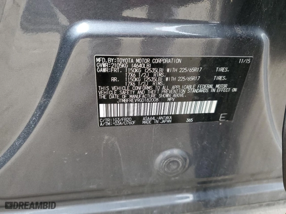 2016 Toyota RAV4 LE with VIN JTMBFREV9GD182008, listed as a Copart auction lot 51914535 with 132,099 mi miles and Clean Title. Bid and sale history available at carsss.com. Image 13.