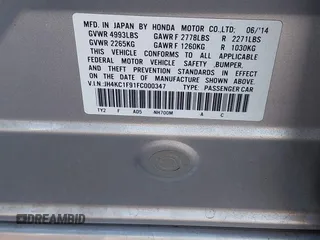 2015 Acura RLX Advance Pkg with VIN JH4KC1F91FC000347, listed as a IAAI auction lot 41323967 with 98,957 mi miles. Bid and sale history available at carsss.com. Image 9.